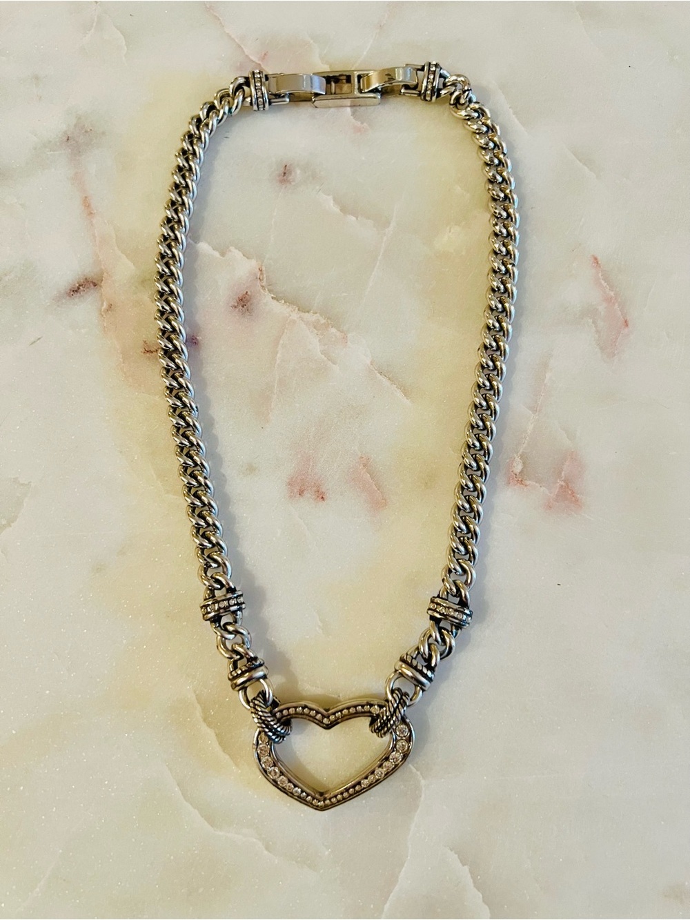 Brighton "Urban Lights" Silver Crystal Reversible Heart Choker Necklace, retired